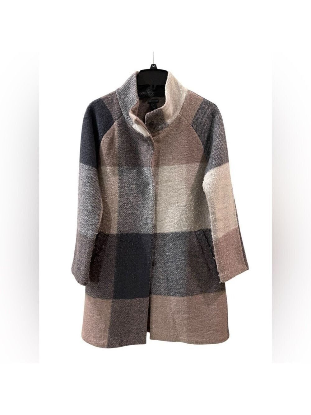 Paraphrase Women's Plaid Wool Blend Overcoat Multicolor Jacket Size: Small